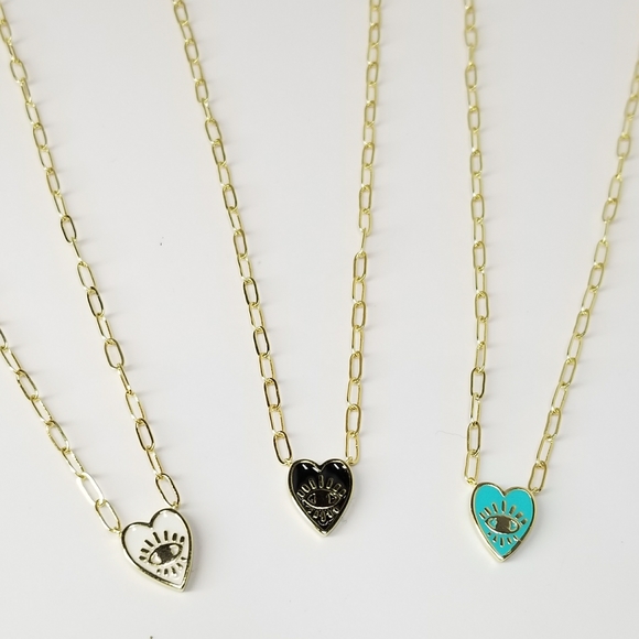 Jewelry - NEW Enamel Heart Evil Eye Paperclip Dainty…